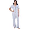 imageAerosoles Womens Notch Collar Cozy Pjs 2 Piece Cozy Comfy Lounge Soft Cotton Sleepwear Buttonup Pajama Set Skinny Stripe Large