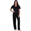 imageAerosoles Womens Ribbed Notch Collar Cozy Pjs 2 Piece Cozy Comfy Soft Lounge Sleepwear Buttonup Cotton Pajama Set Black Small Pajama Set Black Small