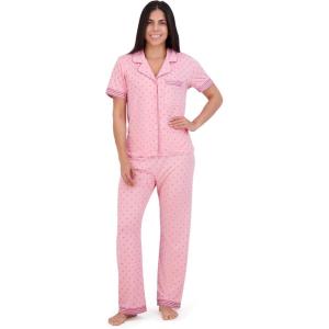 imageAerosoles Womens Notch Collar Cozy Pjs 2 Piece Cozy Comfy Lounge Soft Cotton Sleepwear Buttonup Pajama Set Polka Dot XLarge