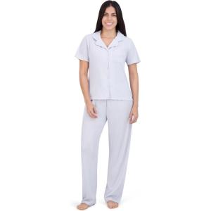 imageAerosoles Womens Ribbed Notch Collar Cozy Pjs 2 Piece Cozy Comfy Soft Lounge Cotton Sleepwear Buttonup Pajama Set Halogen Blue Large Pajama Set Halogen Blue Small