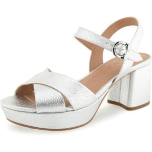 imageAerosoles Womens Cosmos Heeled SandalsSilver Metallic Textured Faux Leather