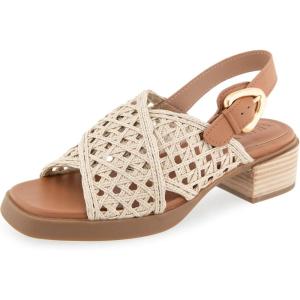 imageAerosoles Womens Demi Heeled SandalNatural Crochet FabricTan Faux Leather