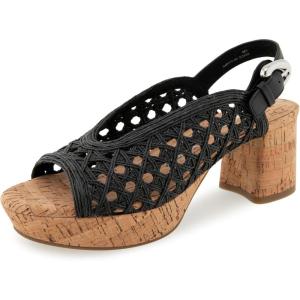imageAerosoles Womens Cornelia Heeled SandalBlack Embroidered Raffia With Cork Heel