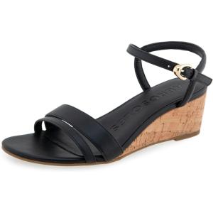 imageAerosoles Womens WITT Wedge SandalBlack Faux LeatherCork Heel